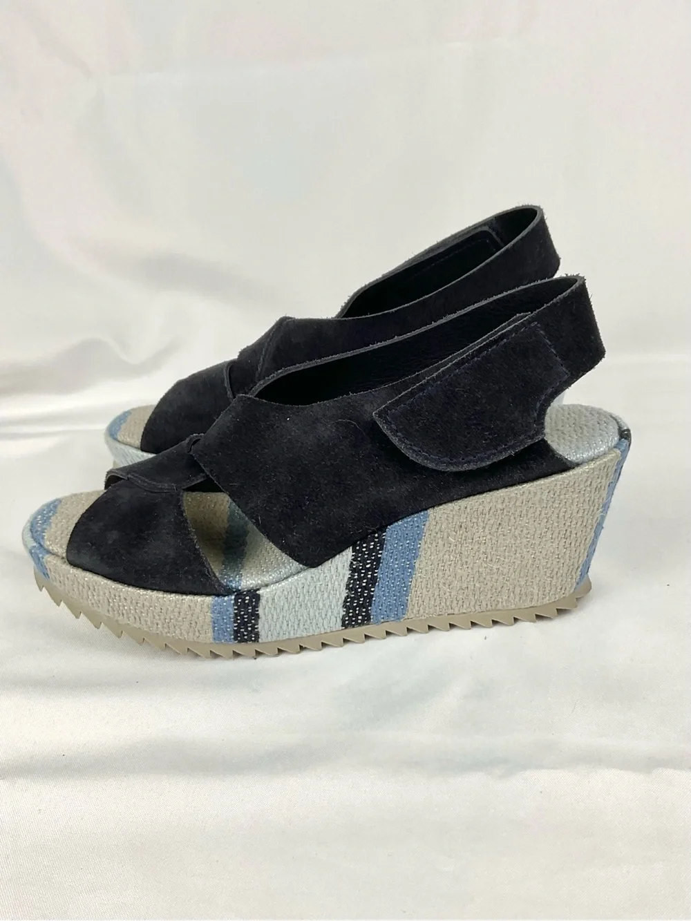 Pedro Garcia Navy Suede Wedge Sandals Fenen Espadrille Platform Sz 37.5